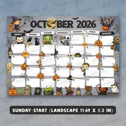 2026 Halloween Calendar – Spooky Cute Monthly A4 Planner