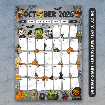 2026 Halloween Calendar – Spooky Cute Monthly A4 Planner