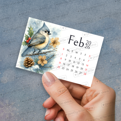 2026 Mini Bird Calendar – Pocket-Size Monthly Art Cards (Set of 12)