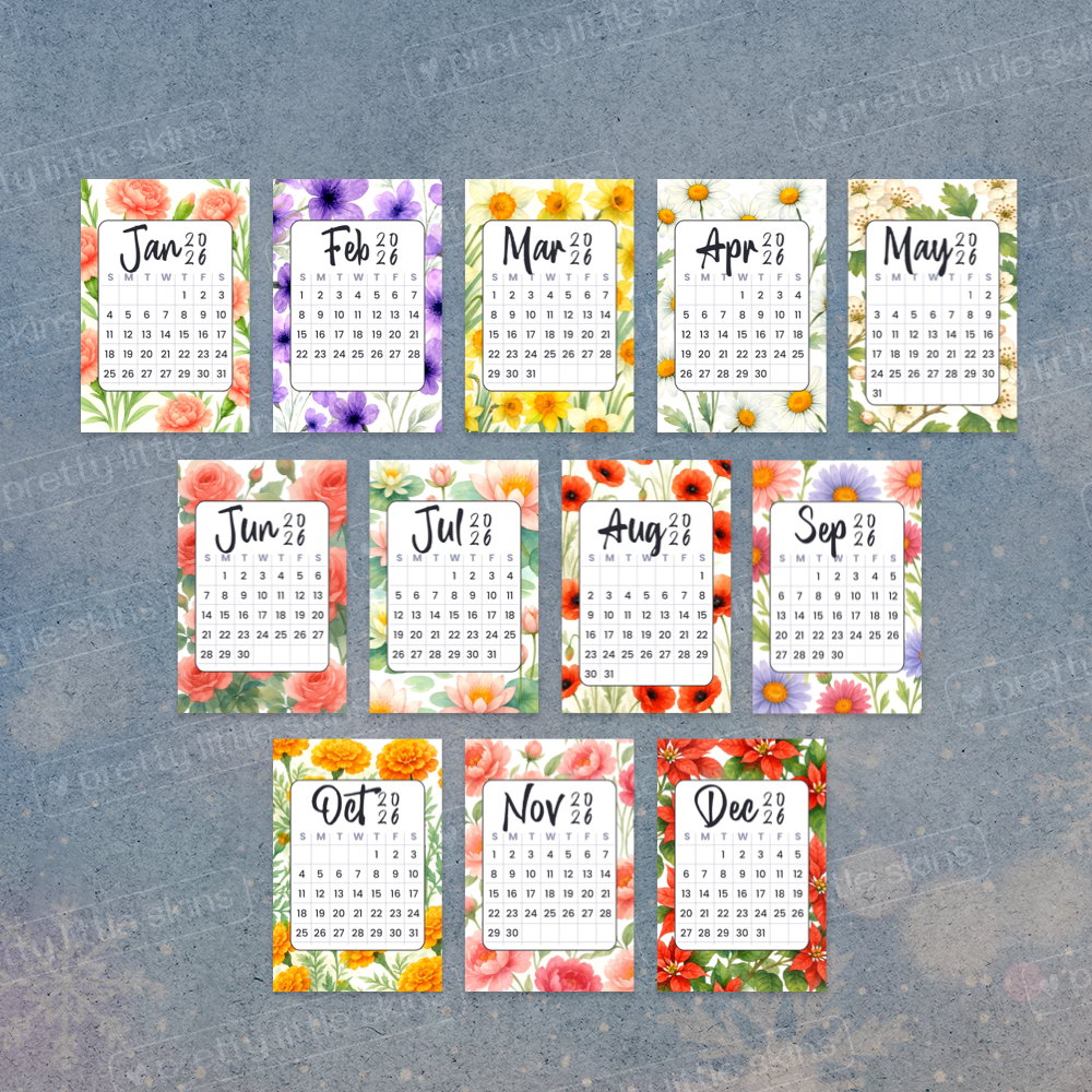 2026 Mini Floral Calendar (2×3 in) – Cute Desk Decor